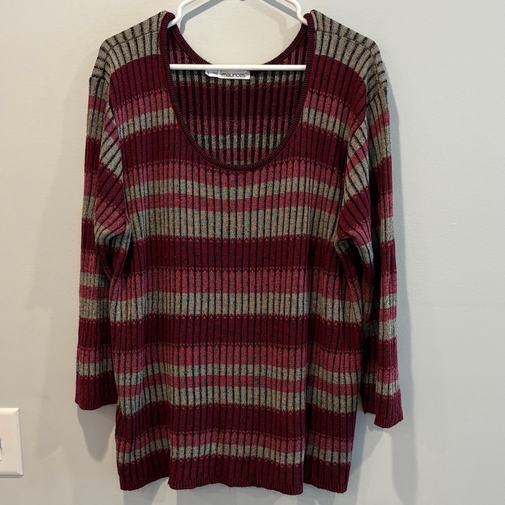 Best for 2x Maurices Women's Burgundy and Taupe Striped Sweater